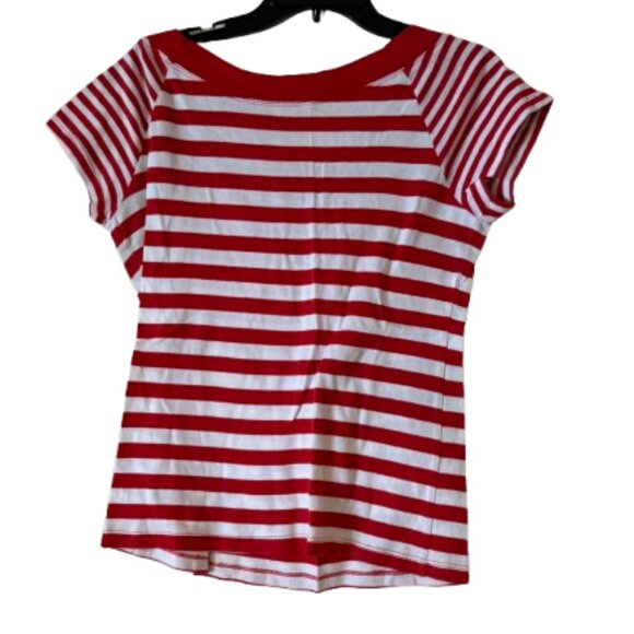 New York & Company, Cotton Red & White Striped Tee Shirt - Medium - Picture 2 of 4